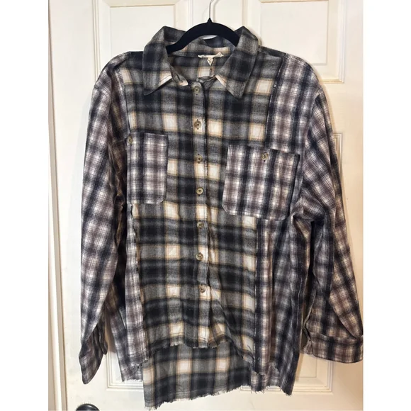 Women's Promesa Plaid Button Down Shirt L Black Brown - Picture 1 of 3